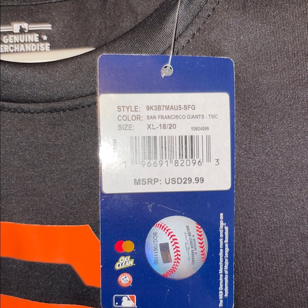 MLB Kids Youth San Francisco Giants Logo Performance T-Shirt 18/20 XL NWT - Picture 2 of 2